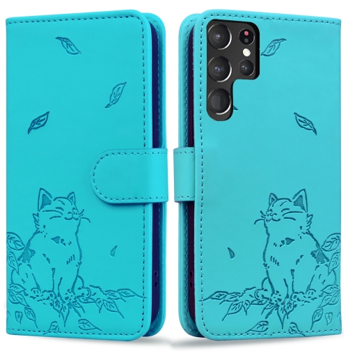 For Samsung Galaxy S22 Ultra 5G Cute Cat Embossed Leather Phone Case(Lake Blue)
For Samsung Galaxy S22 Ultra 5G Cute Cat Embossed Leather Phone Case(Lake Blue)