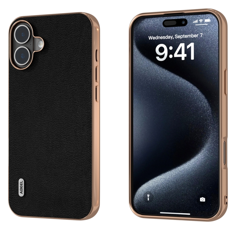 For iPhone 16 Plus ABEEL Electroplated Frame Genuine Leather Wave Phone Case(Black)
For iPhone 16 Plus ABEEL Electroplated Frame Genuine Leather Wave Phone Case(Black)
