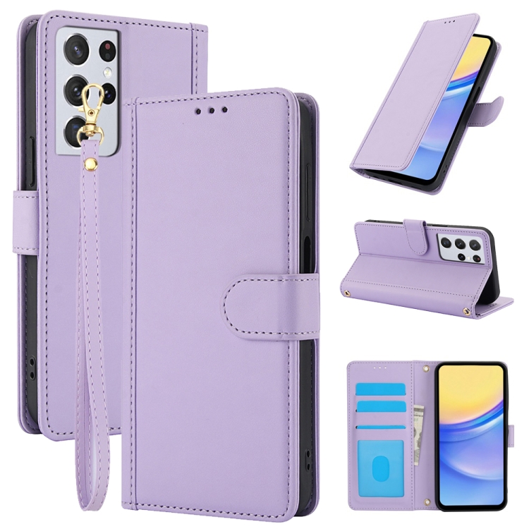 For Samsung Galaxy S21 Ultra 5G Skin Feel Pure Color Card Slots Leather Phone Case with Dual Lanyard(Purple)
For Samsung Galaxy S21 Ultra 5G Skin Feel Pure Color Card Slots Leather Phone Case with Dual Lanyard(Purple)