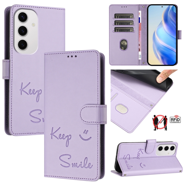 For Samsung Galaxy S24 FE 5G Smile Embossing RFID Leather Phone Case(Light Purple)
For Samsung Galaxy S24 FE 5G Smile Embossing RFID Leather Phone Case(Light Purple)