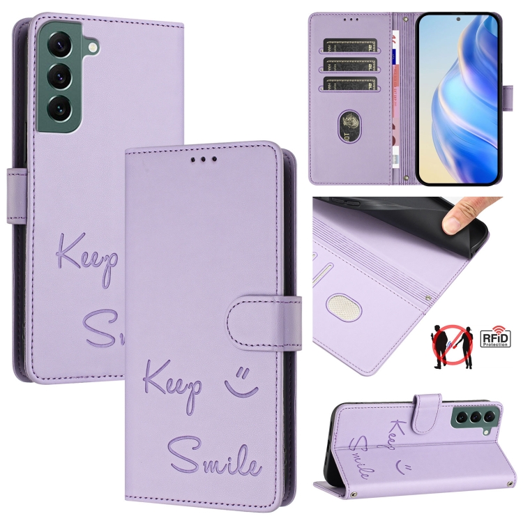 For Samsung Galaxy S22+ 5G Smile Embossing RFID Leather Phone Case(Light Purple)
For Samsung Galaxy S22+ 5G Smile Embossing RFID Leather Phone Case(Light Purple)