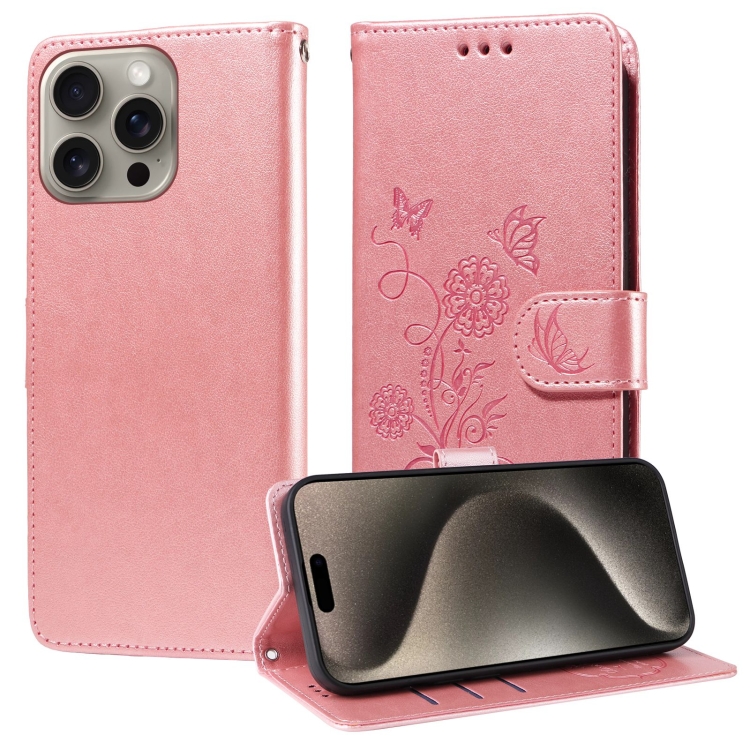 For iPhone 15 Pro Max Embossed Butterfly Flowers Leather Phone Case(Rose Gold)
For iPhone 15 Pro Max Embossed Butterfly Flowers Leather Phone Case(Rose Gold)