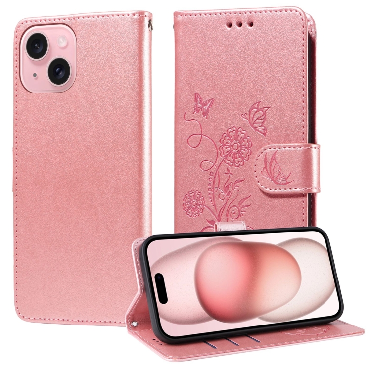 For iPhone 15 Embossed Butterfly Flowers Leather Phone Case(Rose Gold)
For iPhone 15 Embossed Butterfly Flowers Leather Phone Case(Rose Gold)