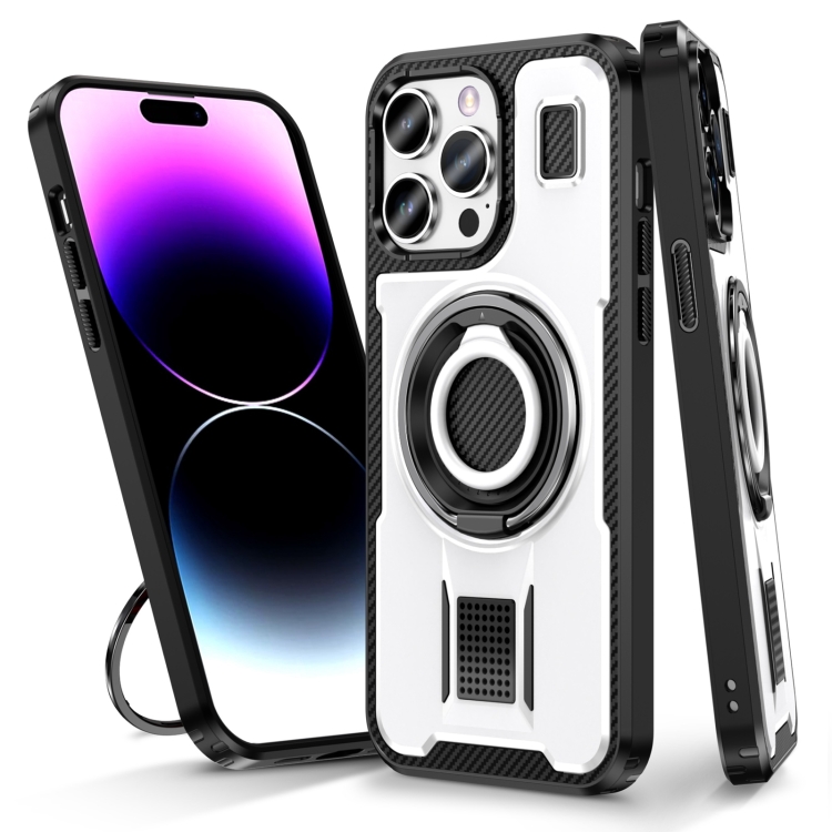 For iPhone 14 Pro Max Ring Holder Carbon Fiber PC Hybrid TPU Phone Case(White)
For iPhone 14 Pro Max Ring Holder Carbon Fiber PC Hybrid TPU Phone Case(White)