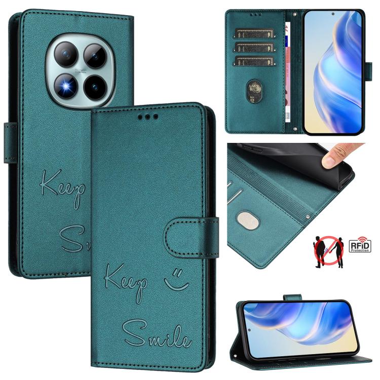 For Redmi Note 15 Pro+ 5G Global 163.3mm Smile Embossing RFID Leather Phone Case(Peacock Green)
For Redmi Note 15 Pro+ 5G Global 163.3mm Smile Embossing RFID Leather Phone Case(Peacock Green)