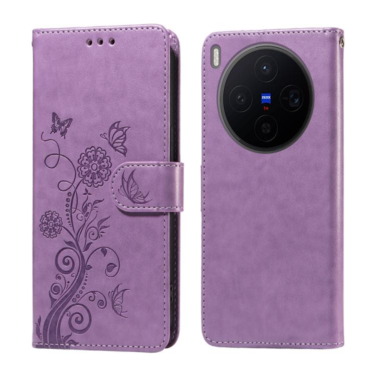 For vivo X300 Embossed Butterfly Flowers Leather Phone Case(Purple)
For vivo X300 Embossed Butterfly Flowers Leather Phone Case(Purple)
