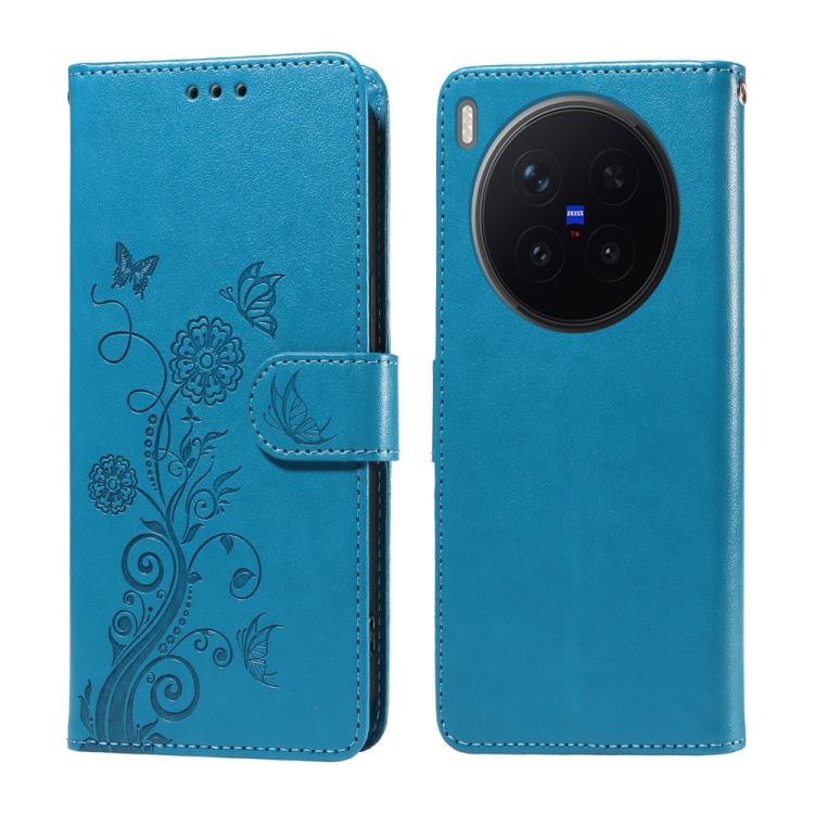 For vivo X300 Pro Embossed Butterfly Flowers Leather Phone Case(Blue)
For vivo X300 Pro Embossed Butterfly Flowers Leather Phone Case(Blue)