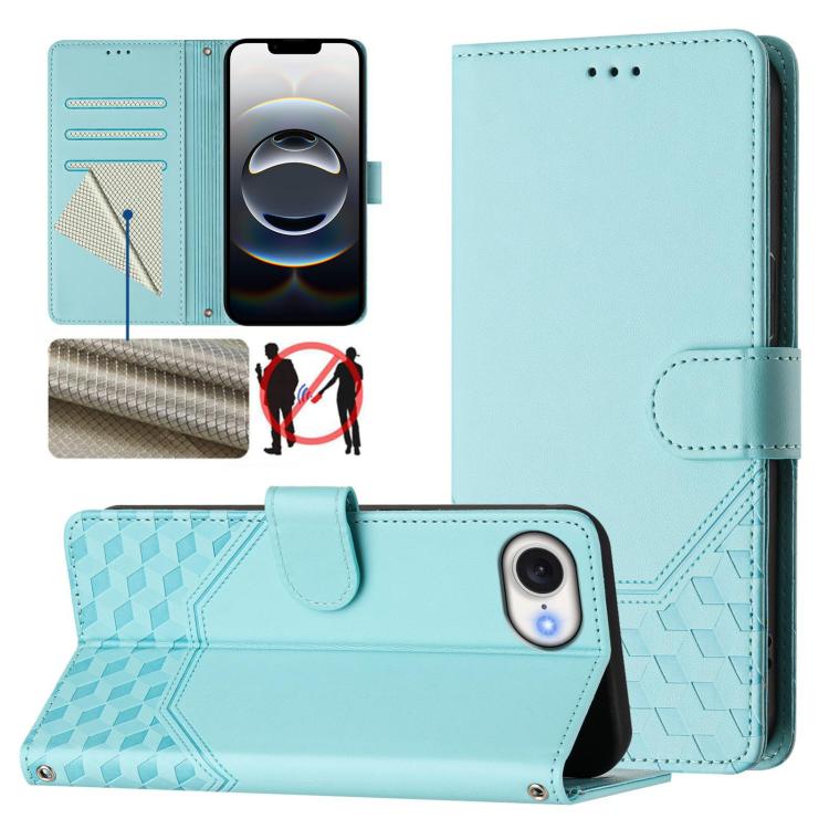 For iPhone 16e Honeycomb Embossing RFID Leather Phone Case(Mint Green) 
For iPhone 16e Honeycomb Embossing RFID Leather Phone Case(Mint Green)