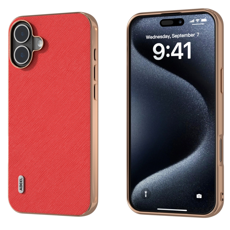 For iPhone 16 ABEEL Electroplating Frame Cross Texture Genuine Leather Phone Case(Red)
For iPhone 16 ABEEL Electroplating Frame Cross Texture Genuine Leather Phone Case(Red)
