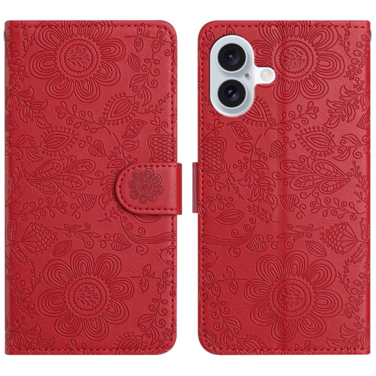 For iPhone 16 Plus Floral Embossed Pattern Leather Phone Case(Red) 
For iPhone 16 Plus Floral Embossed Pattern Leather Phone Case(Red)