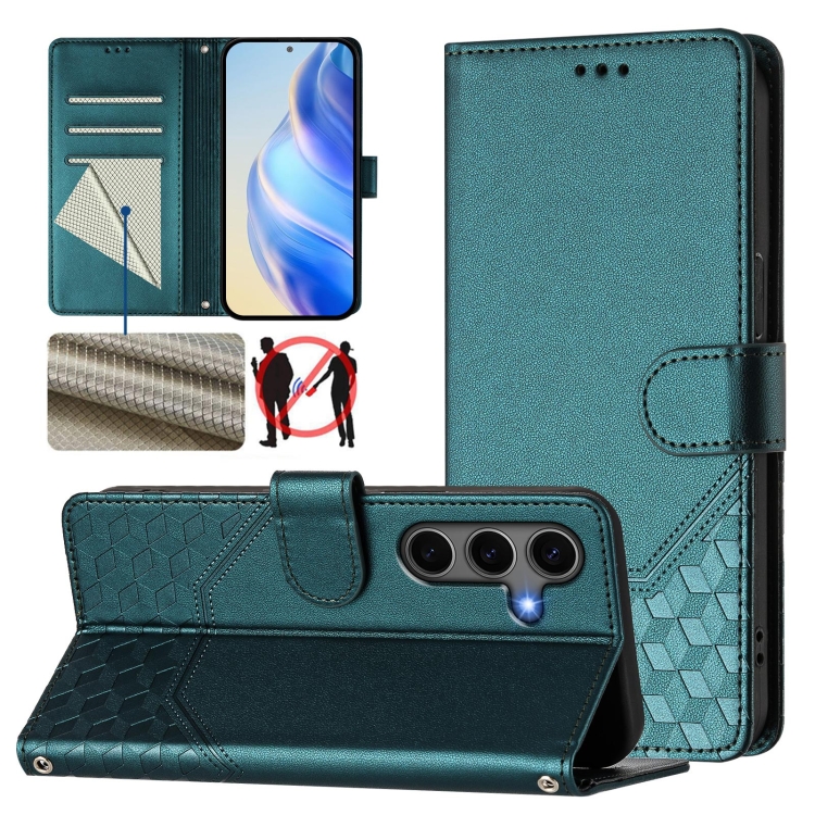For Samsung Galaxy S25+ 5G Honeycomb Embossing RFID Leather Phone Case(Peacock Green)
For Samsung Galaxy S25+ 5G Honeycomb Embossing RFID Leather Phone Case(Peacock Green)