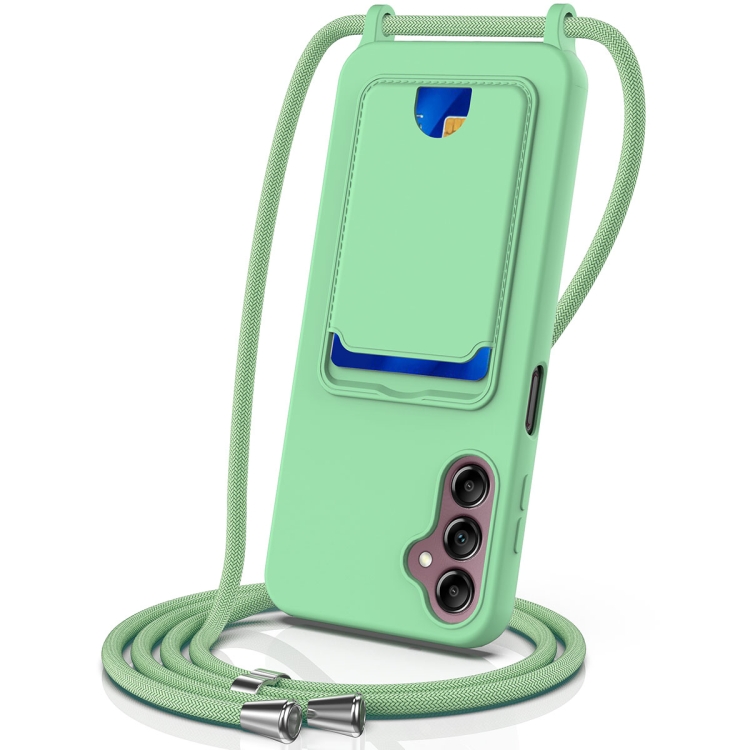 For Samsung Galaxy S24 FE 5G Integrated Card Bag Solid Color Liquid Silicone Phone Case with Lanyard(Green)
For Samsung Galaxy S24 FE 5G Integrated Card Bag Solid Color Liquid Silicone Phone Case with Lanyard(Green)