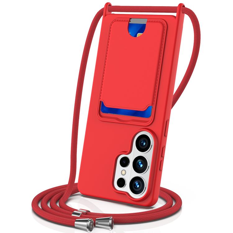 For Samsung Galaxy S26 Ultra 5G Integrated Card Bag Solid Color Liquid Silicone Phone Case with Lanyard(Red)
For Samsung Galaxy S26 Ultra 5G Integrated Card Bag Solid Color Liquid Silicone Phone Case with Lanyard(Red)