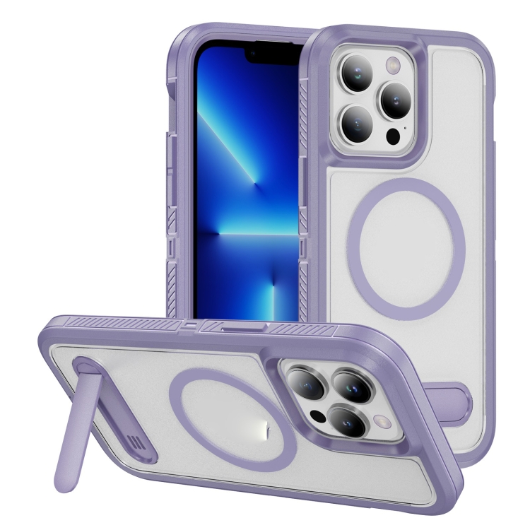 For iPhone 13 Pro Guard MagSafe Holder Matte PC Hybrid TPU Phone Case(Purple Transparent)
For iPhone 13 Pro Guard MagSafe Holder Matte PC Hybrid TPU Phone Case(Purple Transparent)