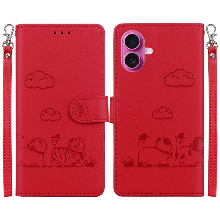 For iPhone 17 Cute Cats RFID Leather Phone Case(Red) 
For iPhone 17 Cute Cats RFID Leather Phone Case(Red)