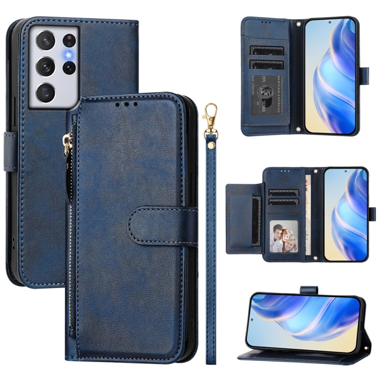 For Samsung Galaxy S21 Ultra 5G Multi-Card Slots Zipper Wallet Leather Phone Case(Blue)
For Samsung Galaxy S21 Ultra 5G Multi-Card Slots Zipper Wallet Leather Phone Case(Blue)