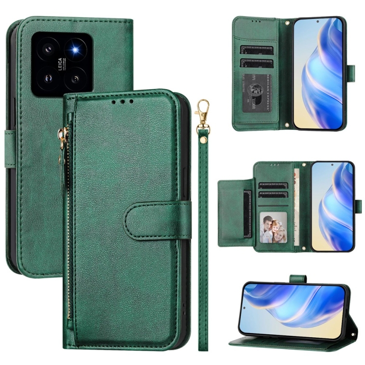 For Xiaomi 14 Multi-Card Slots Zipper Wallet Leather Phone Case(Green)
For Xiaomi 14 Multi-Card Slots Zipper Wallet Leather Phone Case(Green)