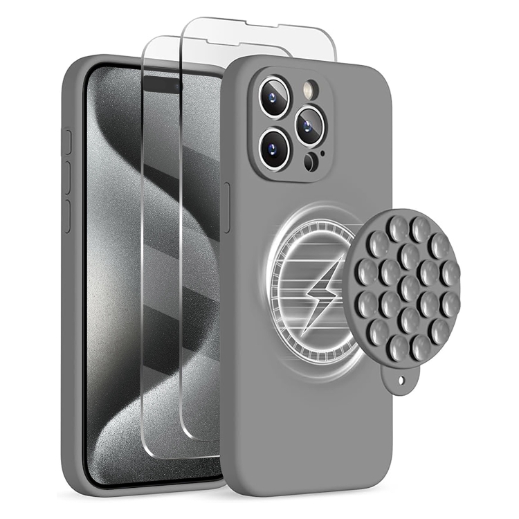 For iPhone 15 Pro Max Silicone Suction Cup MagSafe Phone Case with Screen Film(Grey)
For iPhone 15 Pro Max Silicone Suction Cup MagSafe Phone Case with Screen Film(Grey)