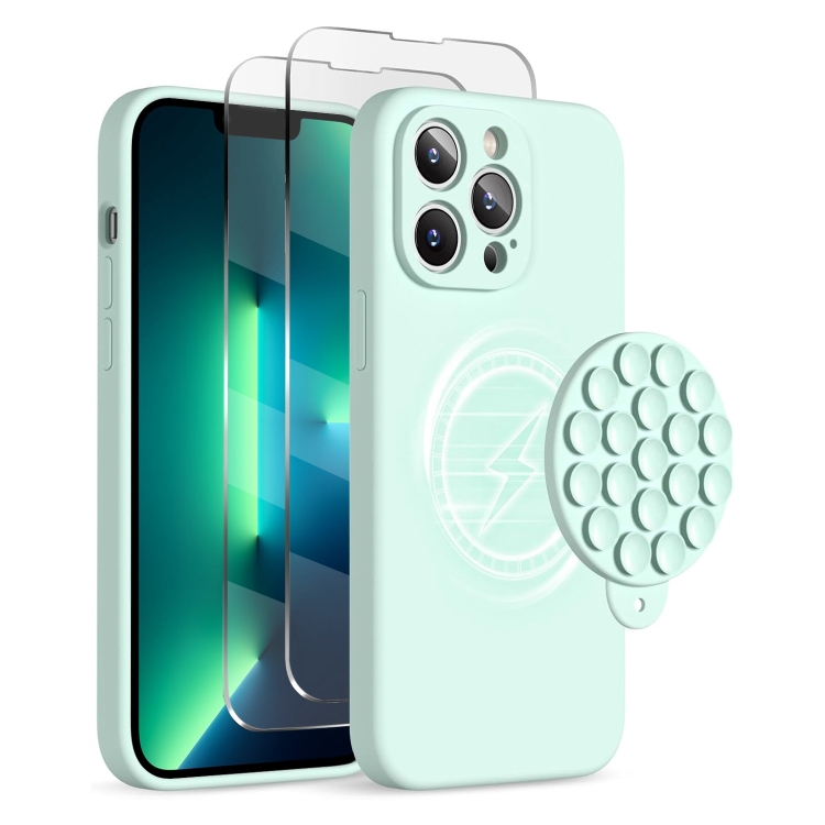 For iPhone 13 Pro Max Silicone Suction Cup MagSafe Phone Case with Screen Film(Mint Green)
For iPhone 13 Pro Max Silicone Suction Cup MagSafe Phone Case with Screen Film(Mint Green)