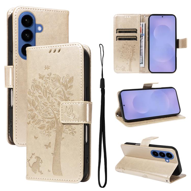 For Galaxy S26+ 5G Tree & Cat Embossed Pattern Flip Leather Phone Case(Gold)
For Galaxy S26+ 5G Tree & Cat Embossed Pattern Flip Leather Phone Case(Gold)