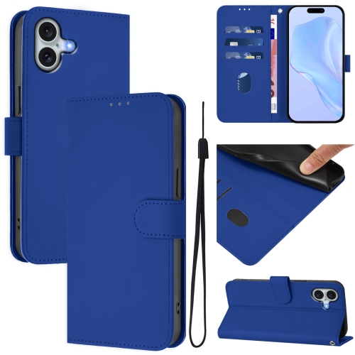 For iPhone 16 Plus Skin Feel Solid Color Leather Phone Case with Lanyard(Dark Blue)
For iPhone 16 Plus Skin Feel Solid Color Leather Phone Case with Lanyard(Dark Blue)