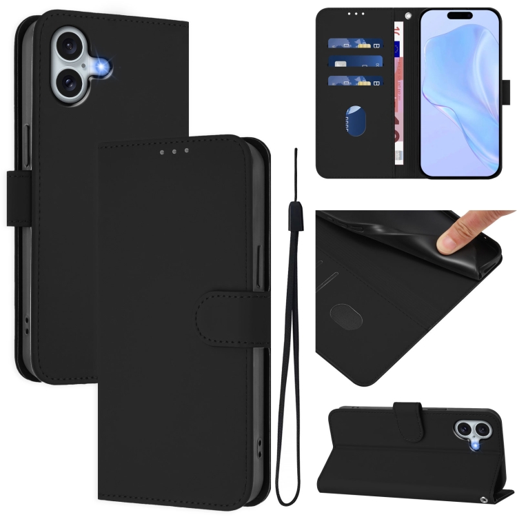 For iPhone 16 Plus Skin Feel Solid Color Leather Phone Case with Lanyard(Black)
For iPhone 16 Plus Skin Feel Solid Color Leather Phone Case with Lanyard(Black)