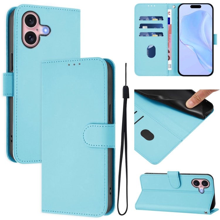 For iPhone 16 Skin Feel Solid Color Leather Phone Case with Lanyard(Sky Blue)
For iPhone 16 Skin Feel Solid Color Leather Phone Case with Lanyard(Sky Blue)