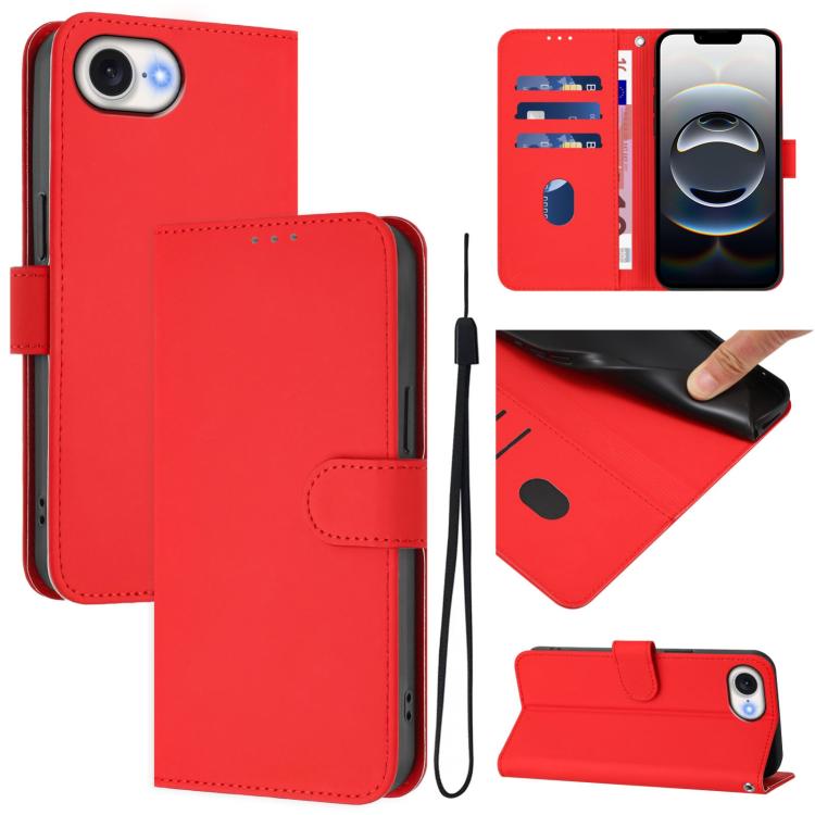 For iPhone 16e Skin Feel Solid Color Leather Phone Case with Lanyard(Red)
For iPhone 16e Skin Feel Solid Color Leather Phone Case with Lanyard(Red)