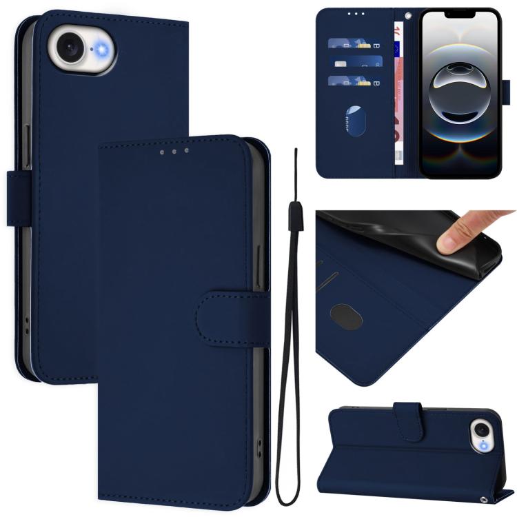 For iPhone 16e Skin Feel Solid Color Leather Phone Case with Lanyard(Navy Blue)
For iPhone 16e Skin Feel Solid Color Leather Phone Case with Lanyard(Navy Blue)