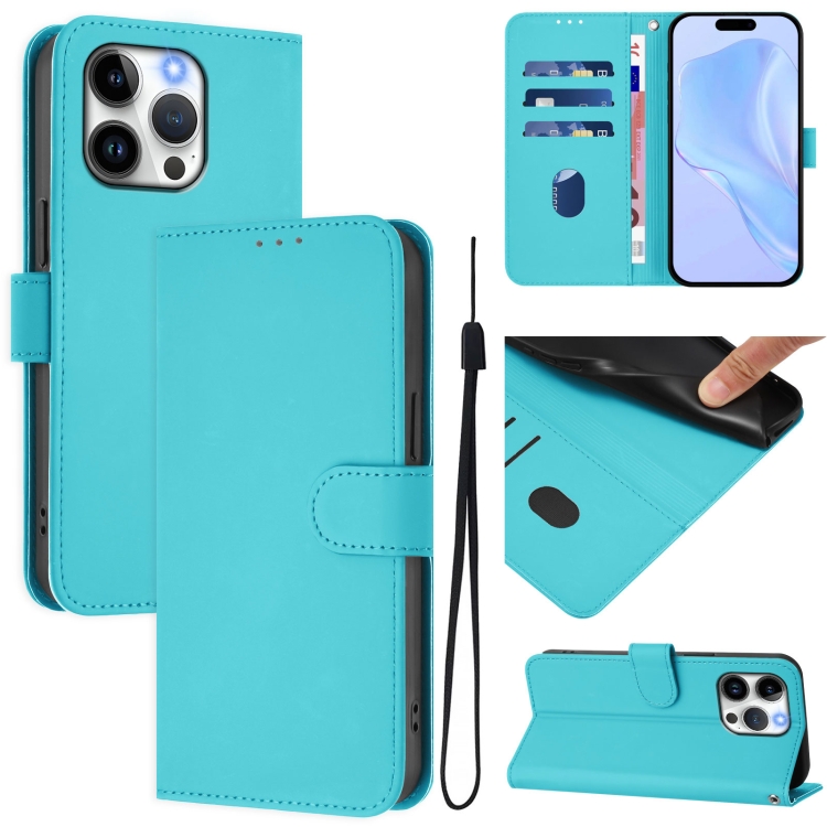For iPhone 13 Pro Skin Feel Solid Color Leather Phone Case with Lanyard(Lake Blue)
For iPhone 13 Pro Skin Feel Solid Color Leather Phone Case with Lanyard(Lake Blue)