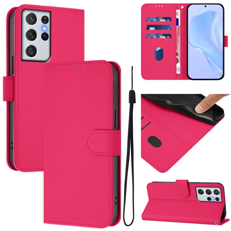 For Samsung Galaxy S21 Ultra 5G Skin Feel Solid Color Leather Phone Case with Lanyard(Rose Red)
For Samsung Galaxy S21 Ultra 5G Skin Feel Solid Color Leather Phone Case with Lanyard(Rose Red)