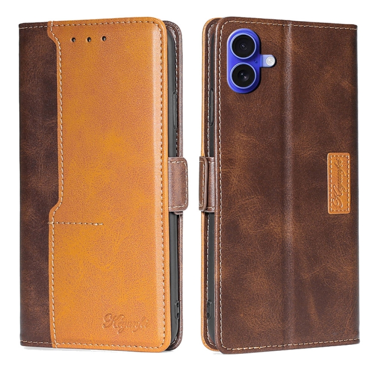 For iPhone 16 Contrast Color Side Buckle Leather Phone Case(Dark Brown + Gold)
For iPhone 16 Contrast Color Side Buckle Leather Phone Case(Dark Brown + Gold)