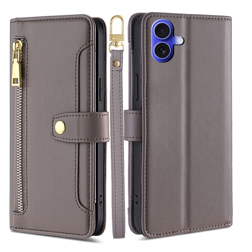For iPhone 16 Plus Sheep Texture Cross-body Zipper Wallet Leather Phone Case(Grey)
For iPhone 16 Plus Sheep Texture Cross-body Zipper Wallet Leather Phone Case(Grey)