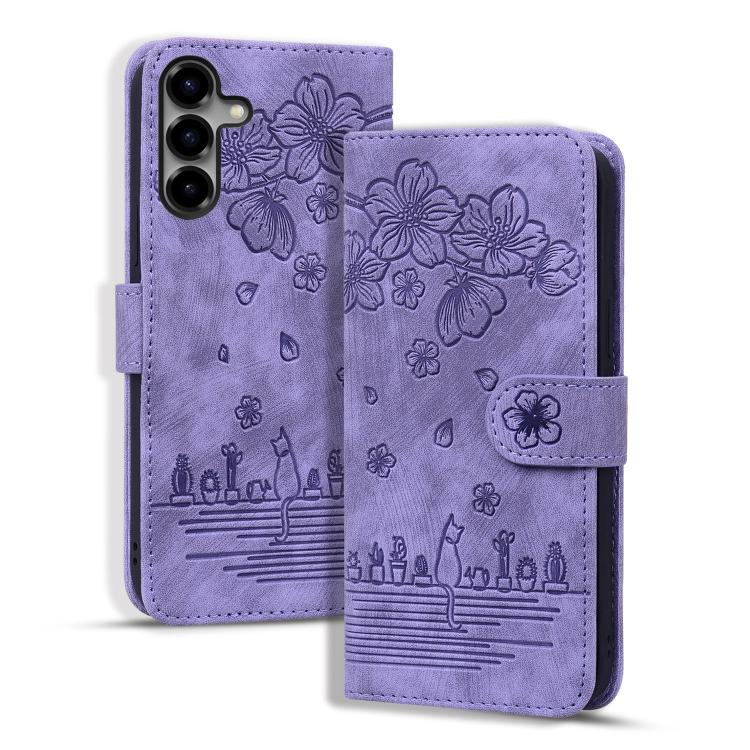 For Samsung Galaxy S26 5G Cartoon Sakura Cat Embossed Leather Phone Case(Purple)
For Samsung Galaxy S26 5G Cartoon Sakura Cat Embossed Leather Phone Case(Purple)