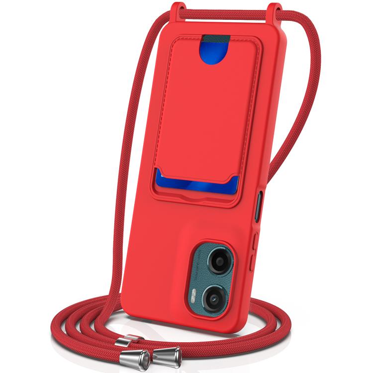 For Motorola Moto G05 / E15 4G Integrated Card Bag Solid Color Liquid Silicone Phone Case with Lanyard(Red)
For Motorola Moto G05 / E15 4G Integrated Card Bag Solid Color Liquid Silicone Phone Case with Lanyard(Red)