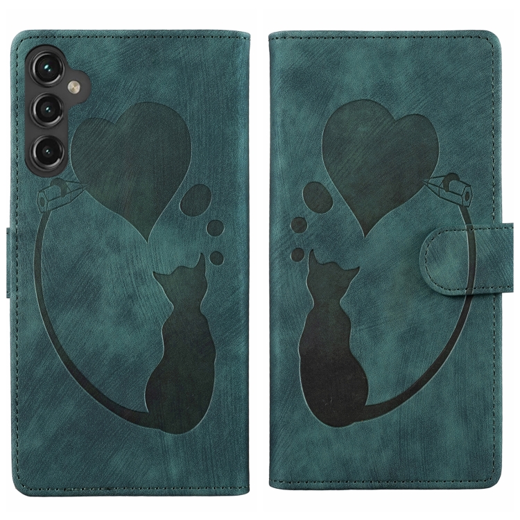 For Samsung Galaxy S25 5G Pen Heart Cat Embossed Leather Phone Case(Green)
For Samsung Galaxy S25 5G Pen Heart Cat Embossed Leather Phone Case(Green)