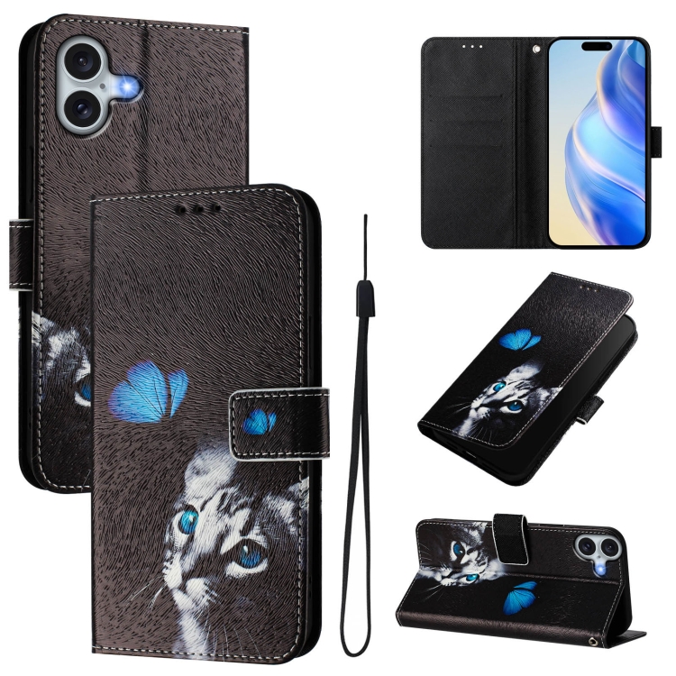 For iPhone 16 Plus Art Colored Drawing Pattern Leather Phone Case(Butterfly cat)
For iPhone 16 Plus Art Colored Drawing Pattern Leather Phone Case(Butterfly cat)