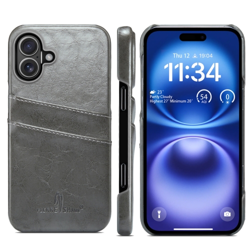 For iPhone 16 Fierre Shann Retro Oil Wax Texture Card Slots PU Leather Phone Case(Grey)
For iPhone 16 Fierre Shann Retro Oil Wax Texture Card Slots PU Leather Phone Case(Grey)