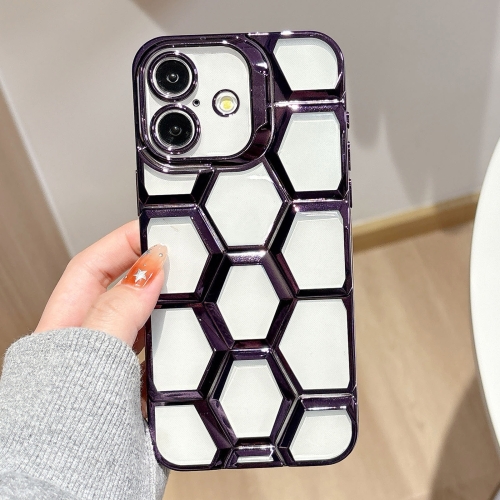 For iPhone 16 Electroplating Laser Engraving 3D Honeycomb Clear TPU Phone Case(Purple)
For iPhone 16 Electroplating Laser Engraving 3D Honeycomb Clear TPU Phone Case(Purple)