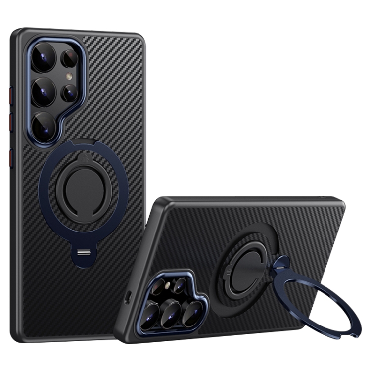 For Samsung Galaxy S25 Ultra 5G Carbon Fiber MagSafe Phone Case with 360 Degree Rotating Holder(Black Blue) 
For Samsung Galaxy S25 Ultra 5G Carbon Fiber MagSafe Phone Case with 360 Degree Rotating Holder(Black Blue)