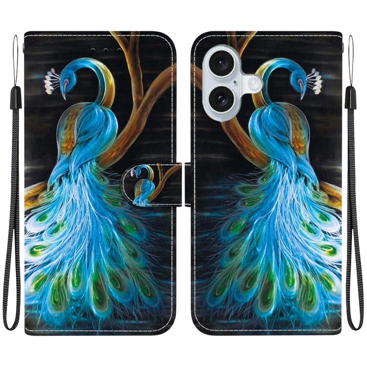 For iPhone 16 Plus Crystal Texture Colored Drawing Leather Phone Case(Peacock) 
For iPhone 16 Plus Crystal Texture Colored Drawing Leather Phone Case(Peacock)