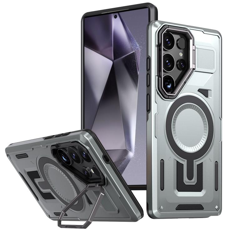 For Samsung Galaxy S24 Ultra 5G Shield Hollow Frame Holder MagSafe Phone Case(Grey) 
For Samsung Galaxy S24 Ultra 5G Shield Hollow Frame Holder MagSafe Phone Case(Grey)