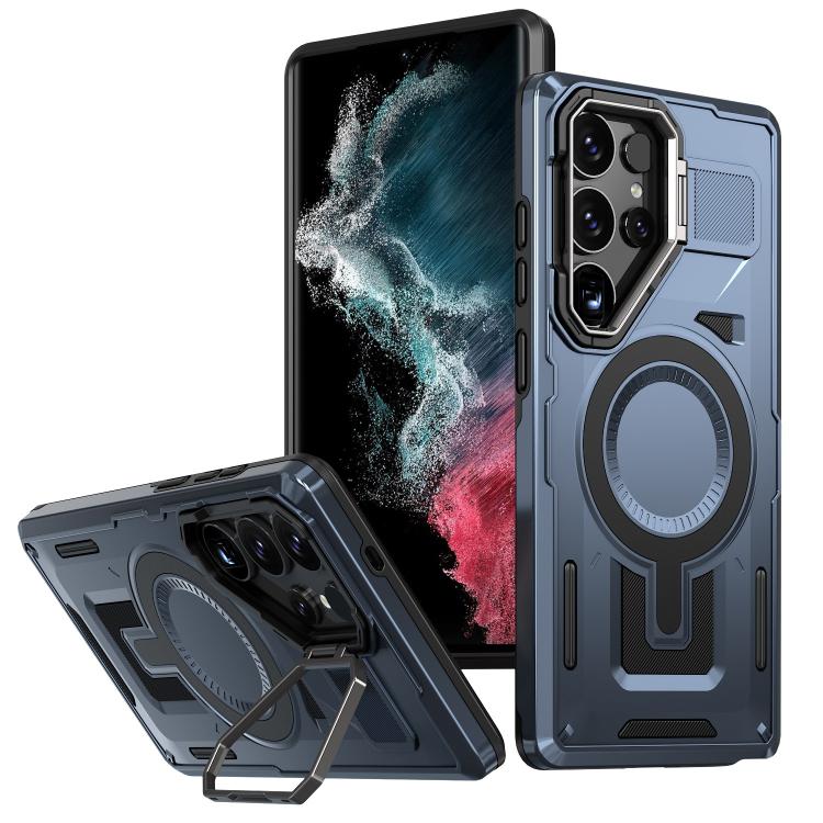 For Samsung Galaxy S22 Ultra 5G Shield Hollow Frame Holder MagSafe Phone Case(Navy Blue)
For Samsung Galaxy S22 Ultra 5G Shield Hollow Frame Holder MagSafe Phone Case(Navy Blue)
