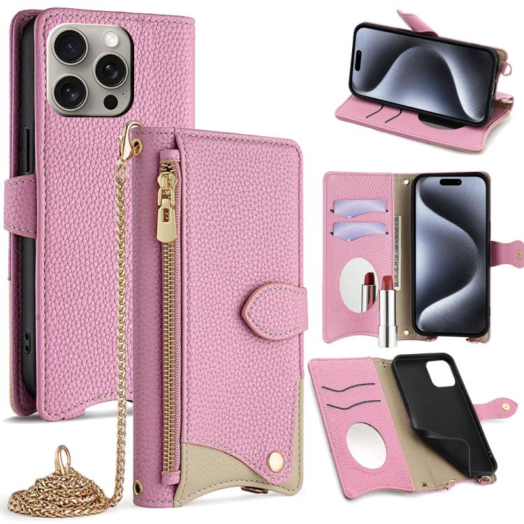 For iPhone 15 Pro Max Crossbody Chain Fishtail Litchi Leather Phone Case(Pink)
For iPhone 15 Pro Max Crossbody Chain Fishtail Litchi Leather Phone Case(Pink)