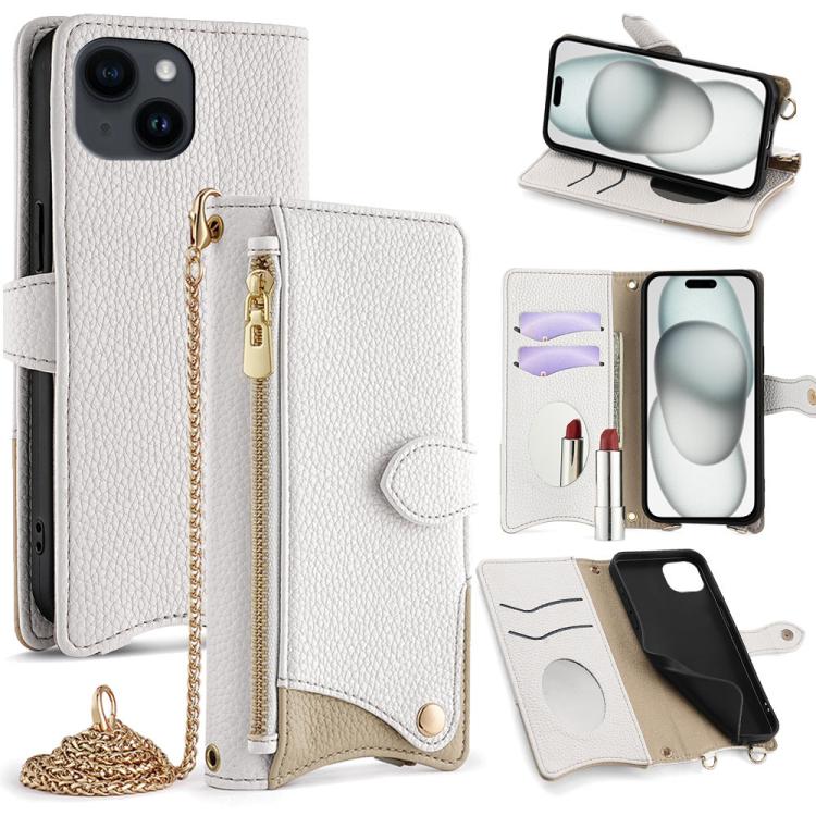 For iPhone 15 Crossbody Chain Fishtail Litchi Leather Phone Case(White)
For iPhone 15 Crossbody Chain Fishtail Litchi Leather Phone Case(White)