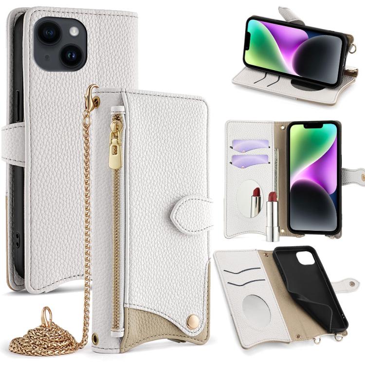 For iPhone 14 Crossbody Chain Fishtail Litchi Leather Phone Case(White)
For iPhone 14 Crossbody Chain Fishtail Litchi Leather Phone Case(White)