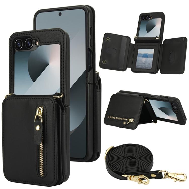 For Samsung Galaxy Z Flip6 Crossbody Zipper Dual Buckle Card Bag Folding Phone Case(Black) 
For Samsung Galaxy Z Flip6 Crossbody Zipper Dual Buckle Card Bag Folding Phone Case(Black)