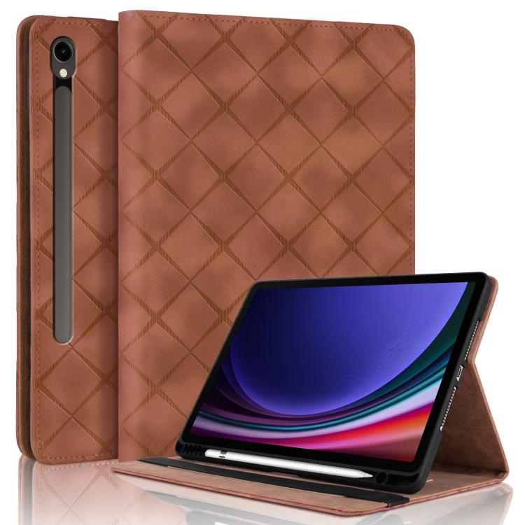 For Samsung Galaxy Tab S10 / S9 FE Rhombus Embossing Leather Tablet Case(Brown)
For Samsung Galaxy Tab S10 / S9 FE Rhombus Embossing Leather Tablet Case(Brown)
