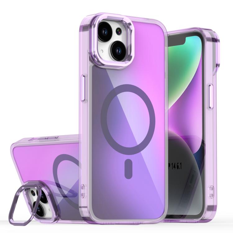 For iPhone 15 Plating Gradient Discolor MagSafe Phone Case with Holder(Purple)
For iPhone 15 Plating Gradient Discolor MagSafe Phone Case with Holder(Purple)