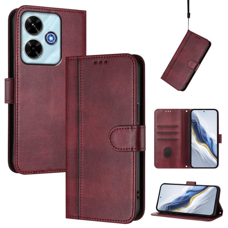 For Redmi 13 5G / 4G Global Line Splicing Buckle Retro Leather Phone Case(Wine Red) 
For Redmi 13 5G / 4G Global Line Splicing Buckle Retro Leather Phone Case(Wine Red)